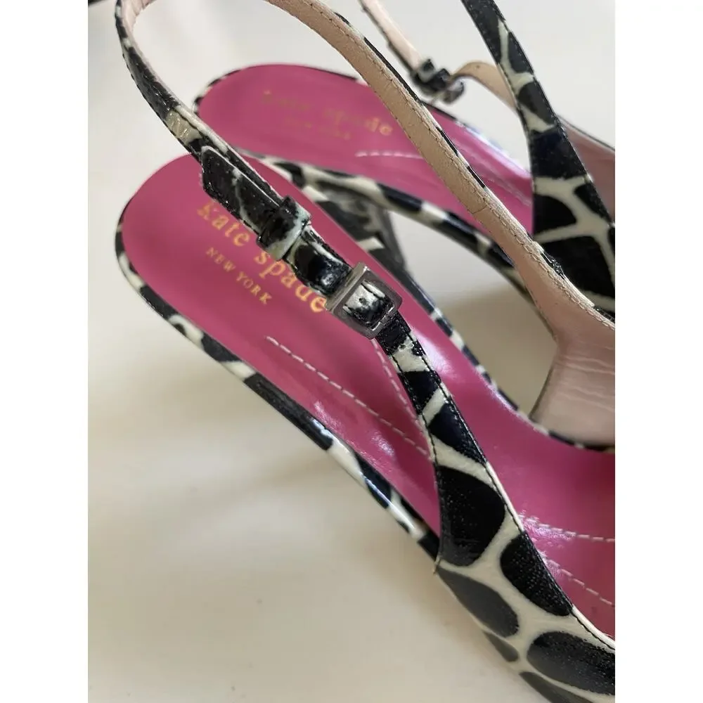 Kate Spade NY Heels Womens Size 9.5 B Slingback Black White Giraffe Stiletto